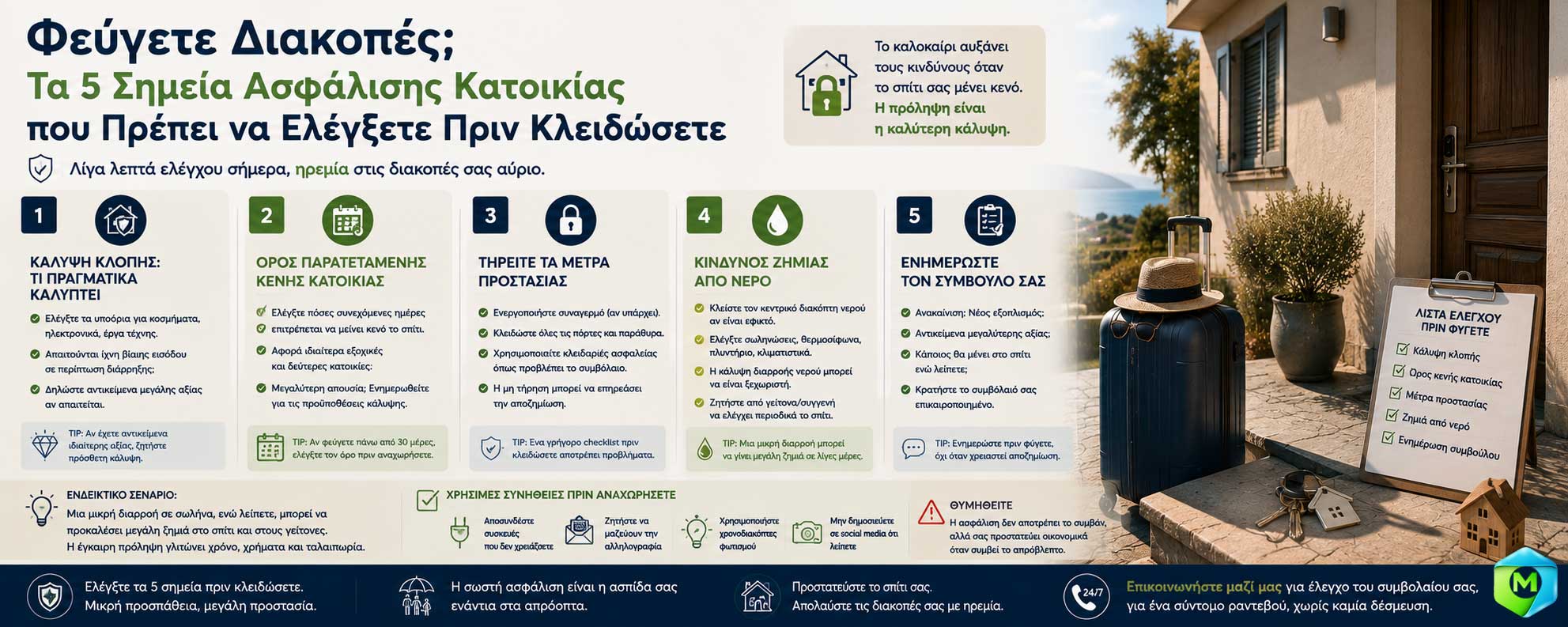 Φεύγετε Διακοπές; Τα 5 Σημεία Ασφάλισης Κατοικίας που Πρέπει να Ελέγξετε Πριν Κλειδώσετε